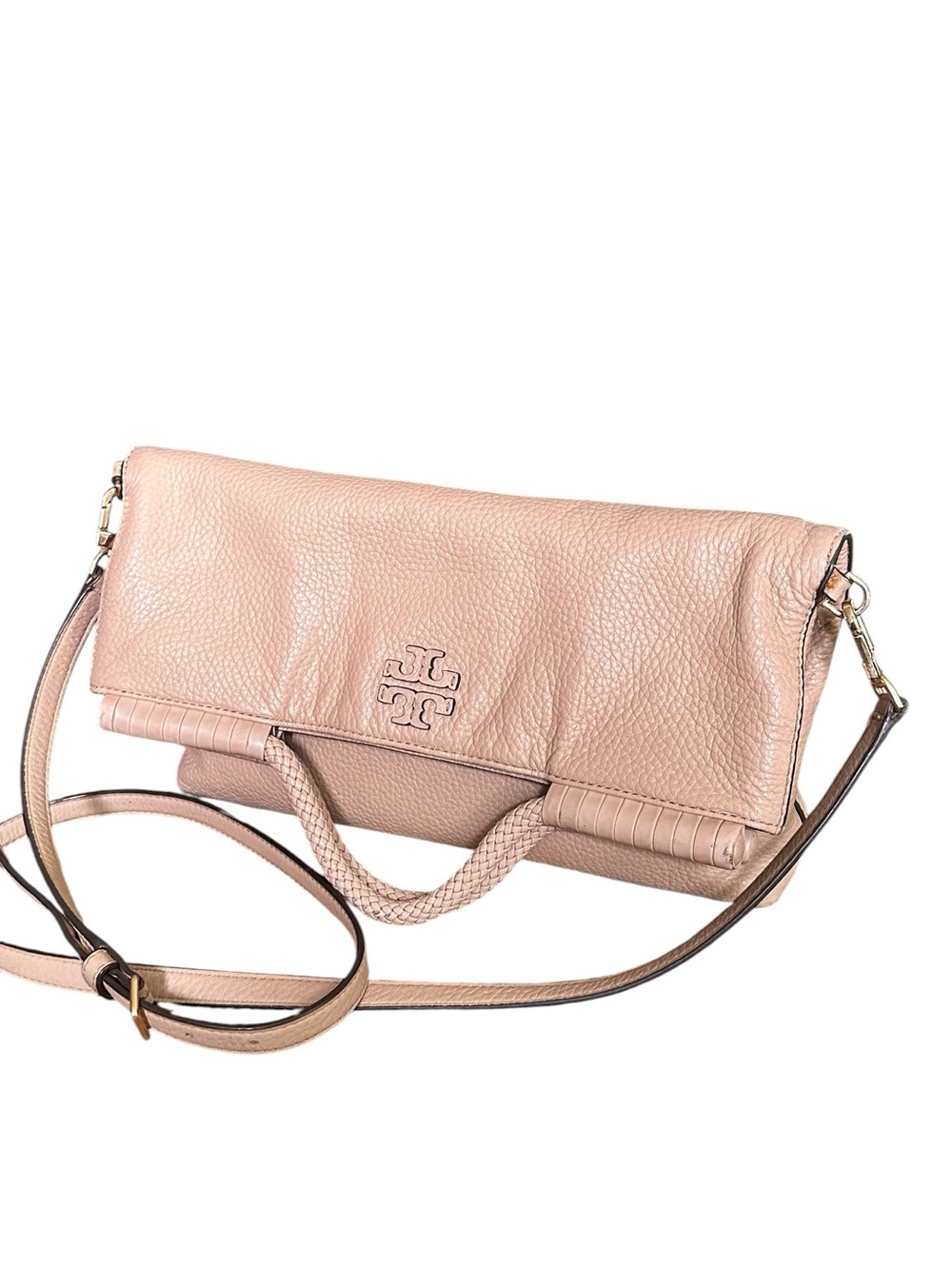 Tory Burch Blush Fold-Over Leather Crossbody Satchel Shoulder Bag - Picture 10 of 16